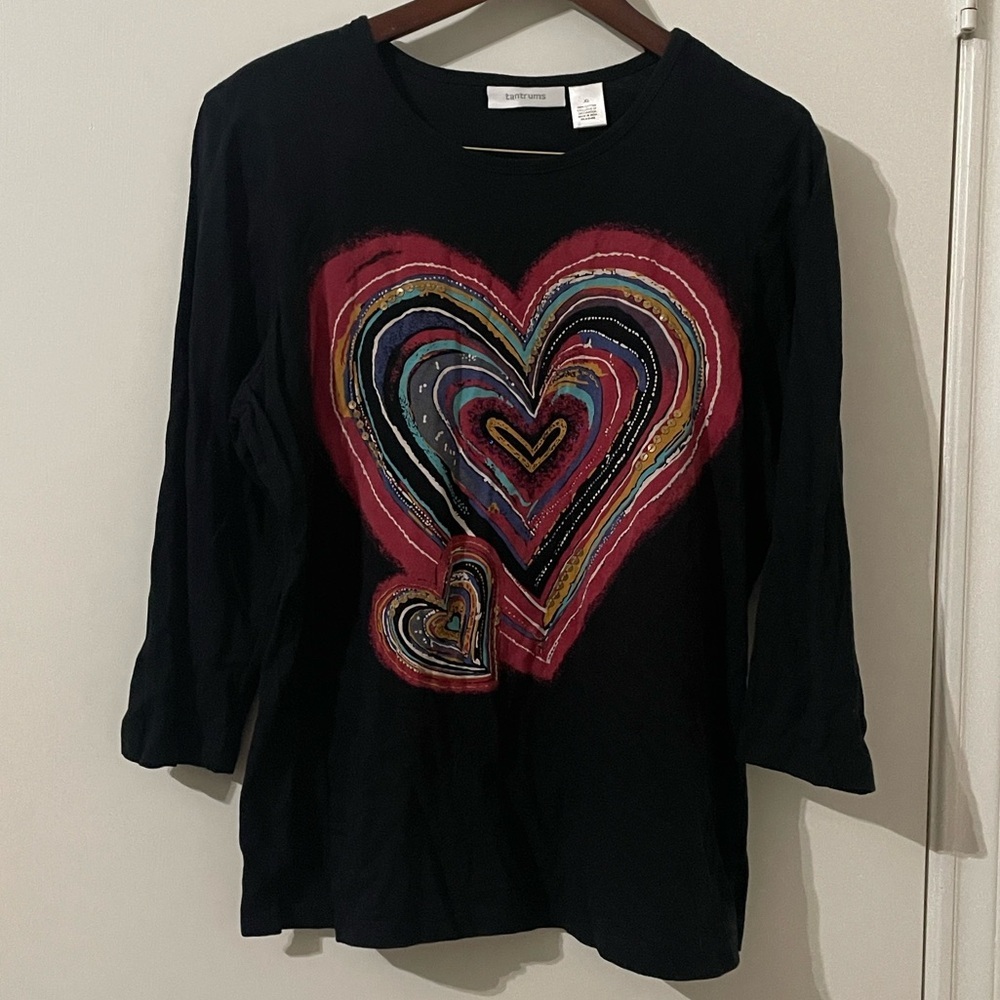 Tantrums Black Heart Graphic Tee Sequin Accents XL